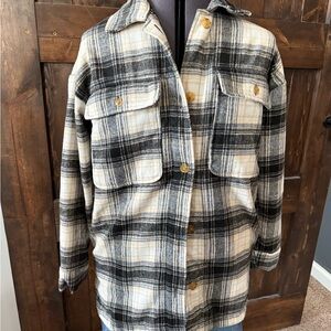 Banana Republic Black and Cream Plaid Utility Jacket